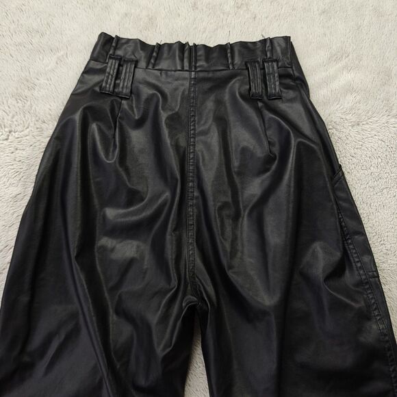 PrettyLittleThing Faux Leather Pants Women's 4 US Black High Waist Straight Leg - Picture 6 of 10